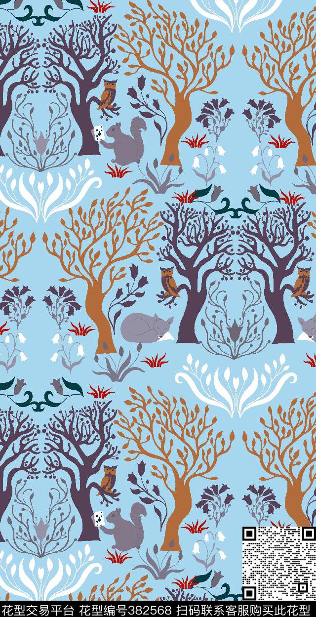 复古小动物森林传统印花华亿平台下载（图片编号: 382568） - 瓦栏（Walan）
