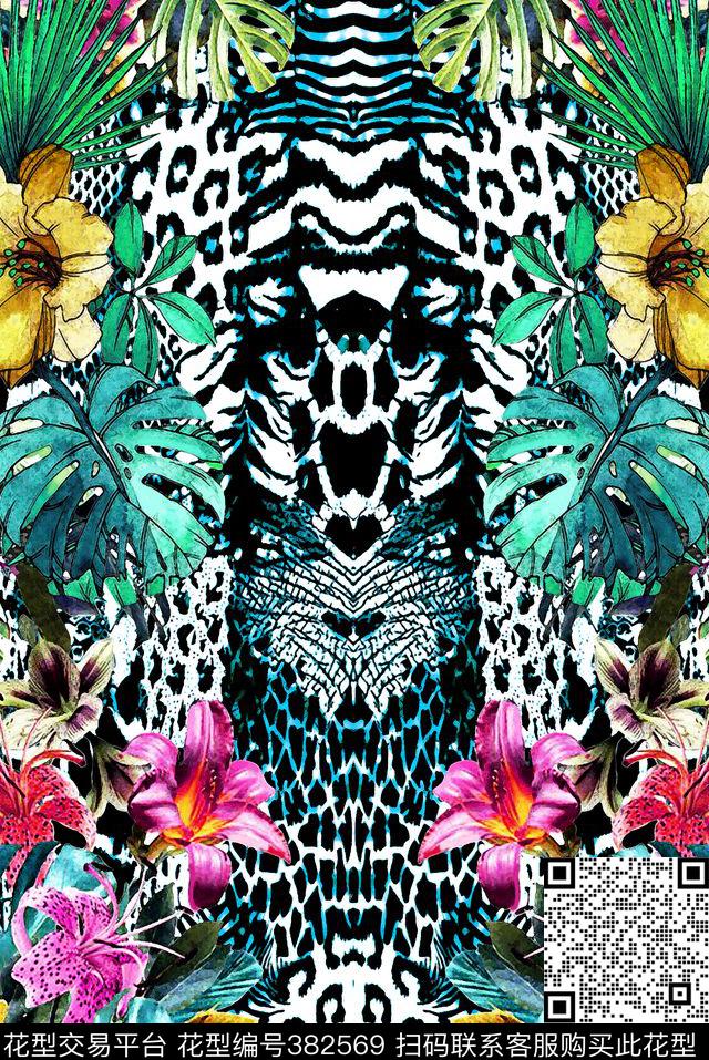热带动物纹豹纹花卉数码印花华亿平台下载（图片编号: 382569） - 瓦栏（Walan）