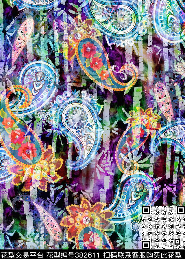 抽象腰果数码印花华亿平台下载（图片编号: 382611） - 瓦栏（Walan）