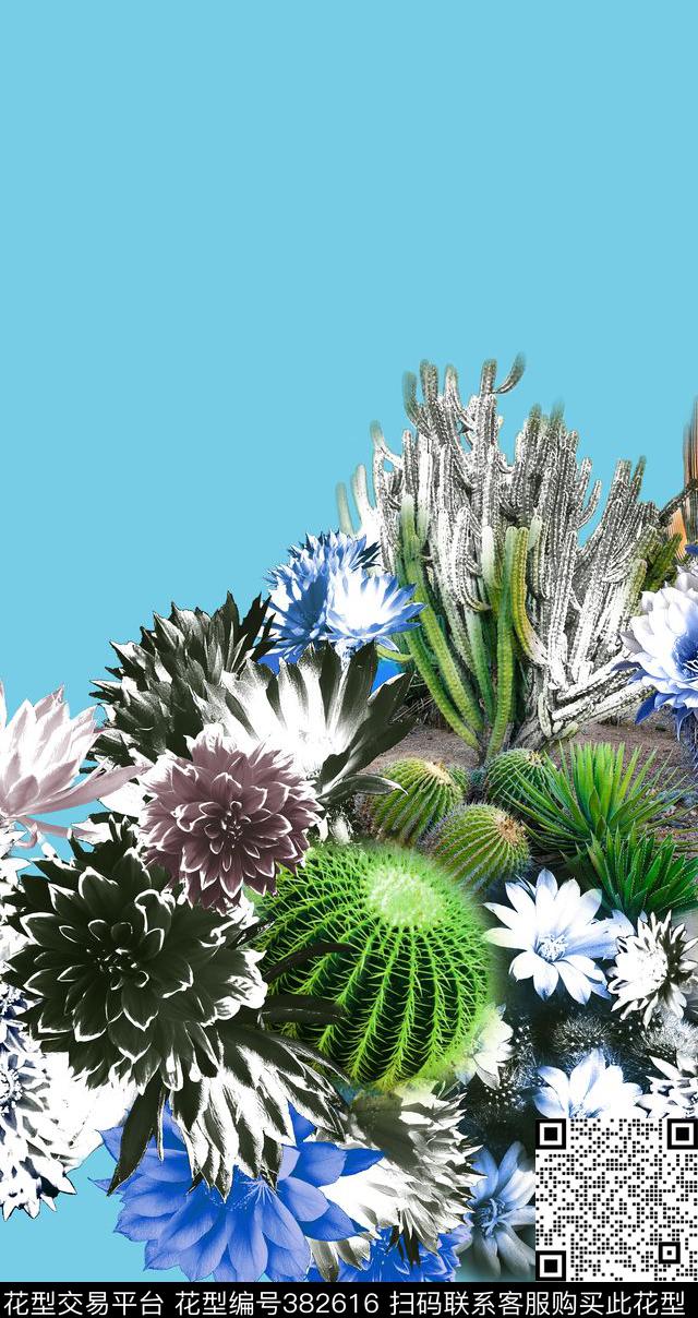 甜美清新仙人球花卉数码印花华亿平台下载（图片编号: 382616） - 瓦栏（Walan）