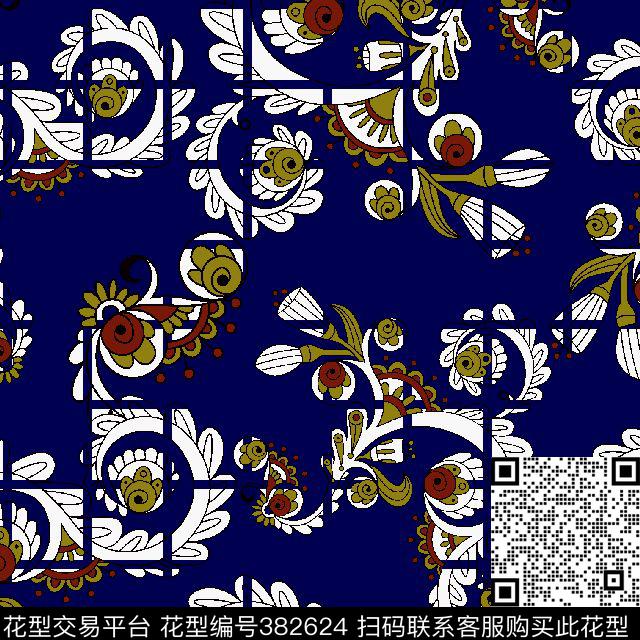 时尚格子花卉男装传统印花华亿平台下载（图片编号: 382624） - 瓦栏（Walan）