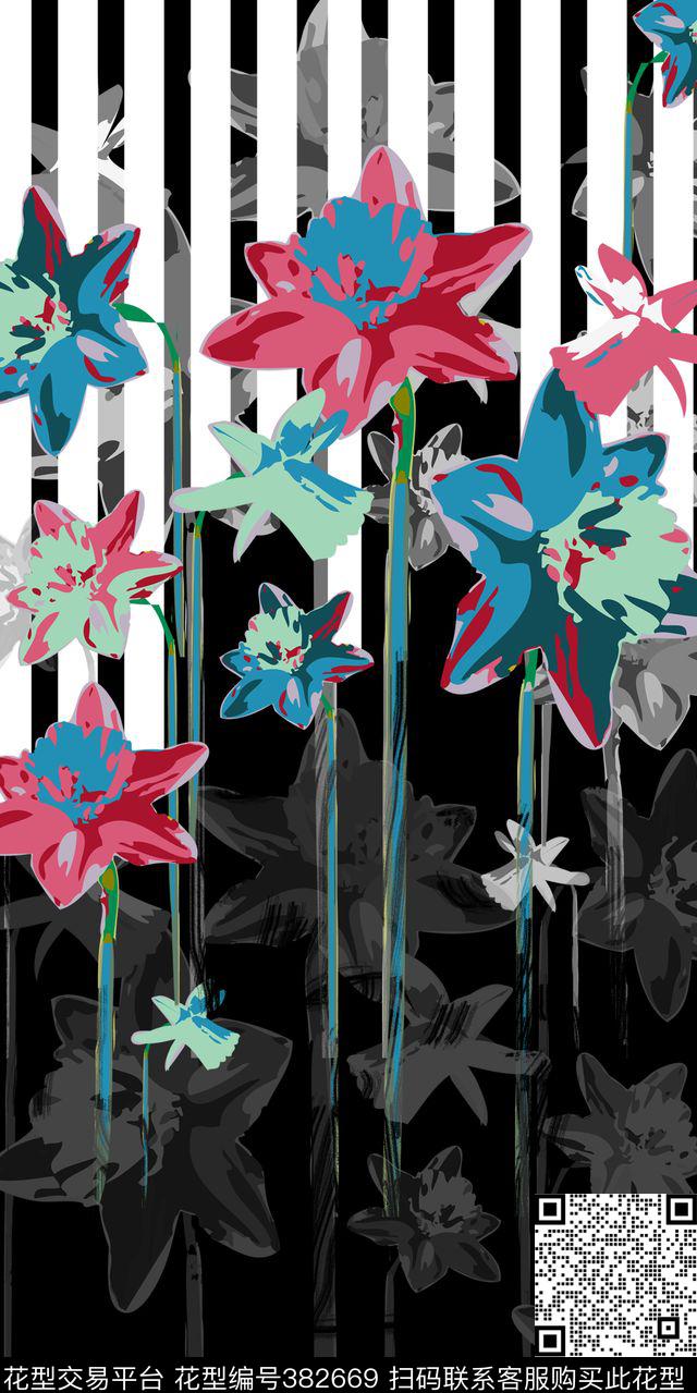 抽象花卉E-花卉几何/Flowers传统印花华亿平台下载（图片编号: 382669） - 瓦栏（Walan）