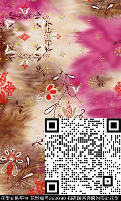 休闲花卉水彩块数码印花华亿平台下载（图片编号: 382690） - 瓦栏（Walan）