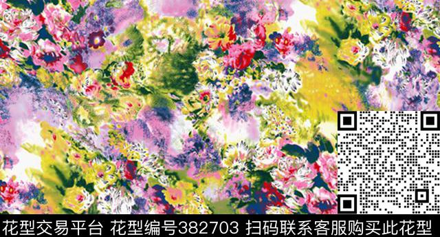 抽象花卉水彩数码印花华亿平台下载（图片编号: 382703） - 瓦栏（Walan）