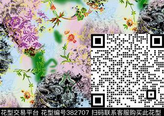 抽象花卉数码印花华亿平台下载（图片编号: 382707） - 瓦栏（Walan）