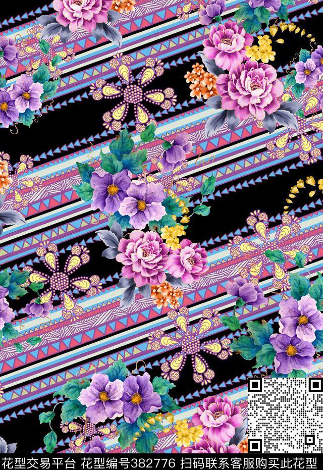 几何花卉数码印花华亿平台下载（图片编号: 382776） - 瓦栏（Walan）