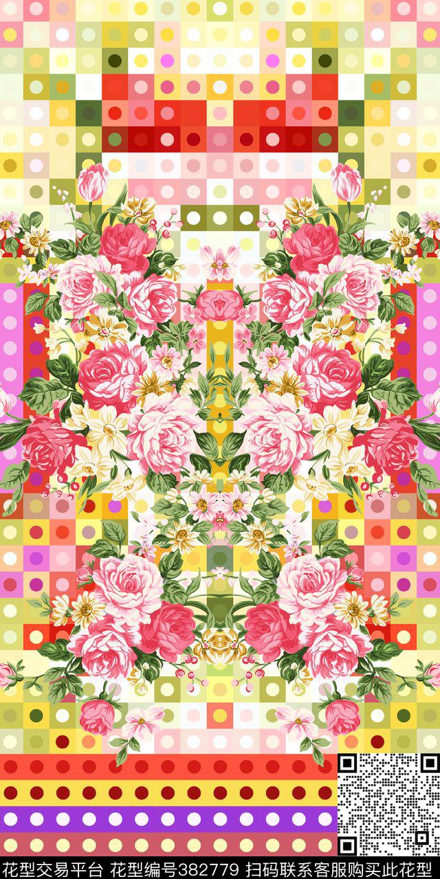 几何点格子花卉传统印花华亿平台下载（图片编号: 382779） - 瓦栏（Walan）