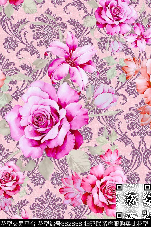 传统古典花卉传统印花华亿平台下载（图片编号: 382858） - 瓦栏（Walan）