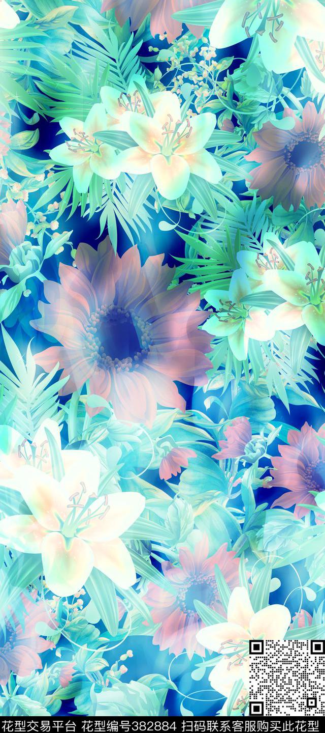 热带风情花卉植物花卉数码印花华亿平台下载（图片编号: 382884） - 瓦栏（Walan）