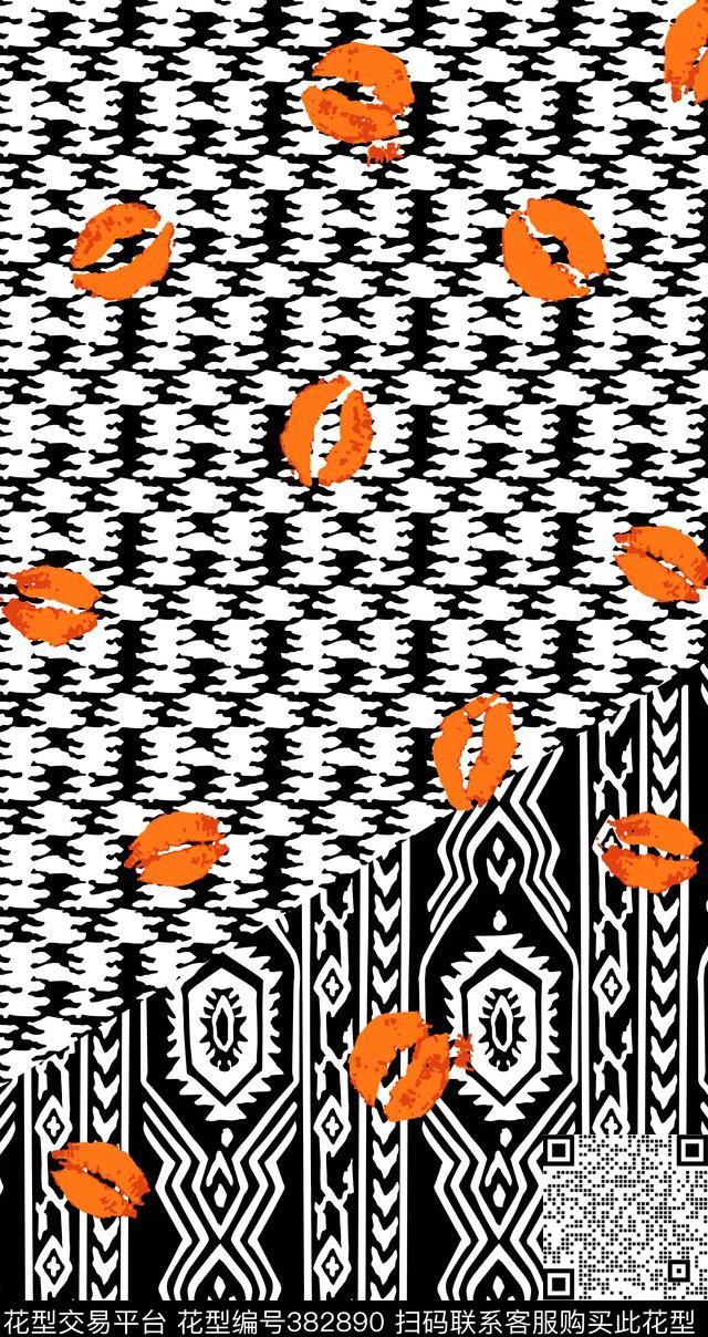几何元素经典红唇传统印花华亿平台下载（图片编号: 382890） - 瓦栏（Walan）