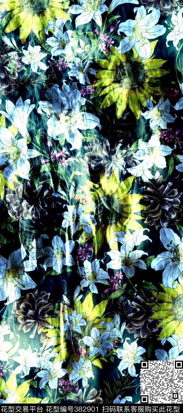 时尚花卉植物花卉数码印花华亿平台下载（图片编号: 382901） - 瓦栏（Walan）