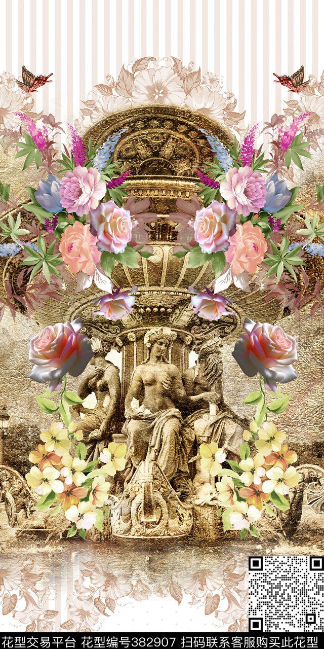 欧式人体石膏花卉数码印花华亿平台下载（图片编号: 382907） - 瓦栏（Walan）