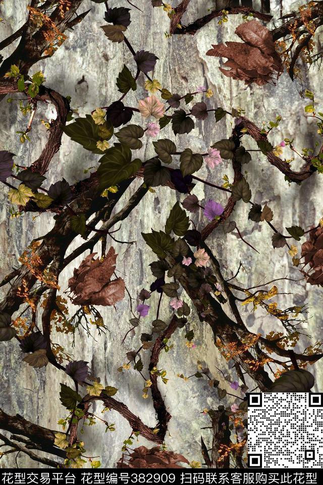树枝枯树藤蔓数码印花华亿平台下载（图片编号: 382909） - 瓦栏（Walan）