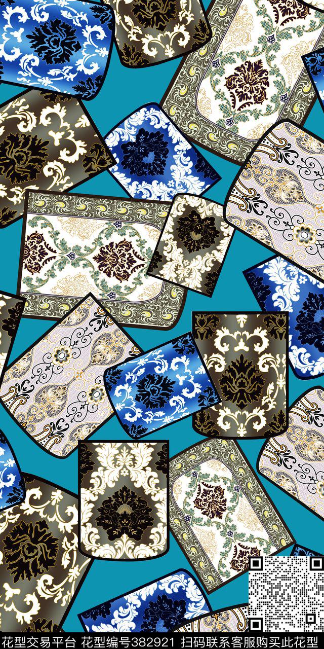 欧式宫廷风欧式元素艺彩——流行拼接数码印花华亿平台下载（图片编号: 382921） - 瓦栏（Walan）
