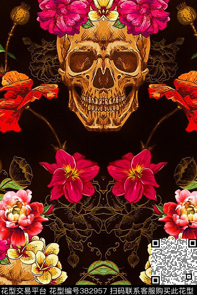 骷髅老年花数码印花华亿平台下载（图片编号: 382957） - 瓦栏（Walan）