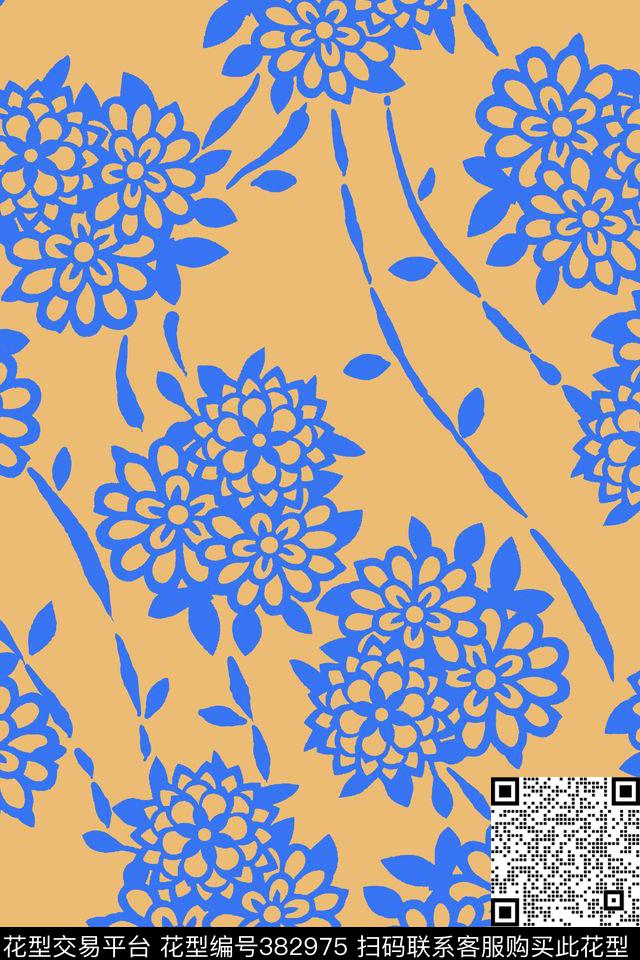 花卉提花写意传统印花华亿平台下载（图片编号: 382975） - 瓦栏（Walan）