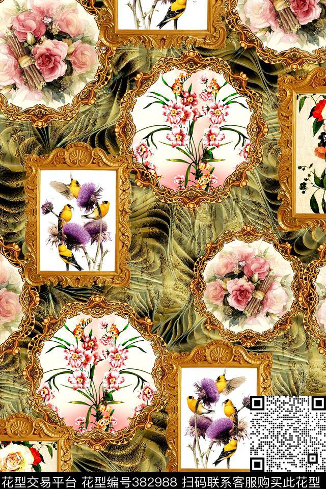 写意复古框别样风情数码印花华亿平台下载（图片编号: 382988） - 瓦栏（Walan）