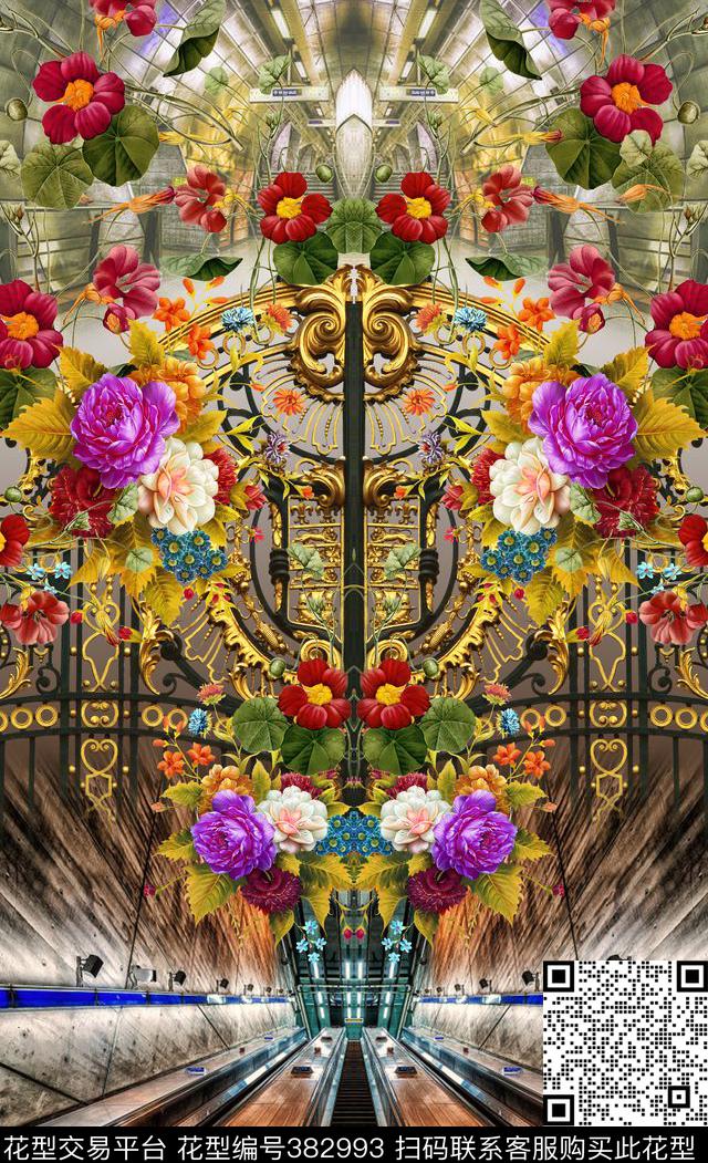 欧式欧式铁艺大门抽象风景花卉定位定位风景数码印花华亿平台下载（图片编号: 382993） - 瓦栏（Walan）