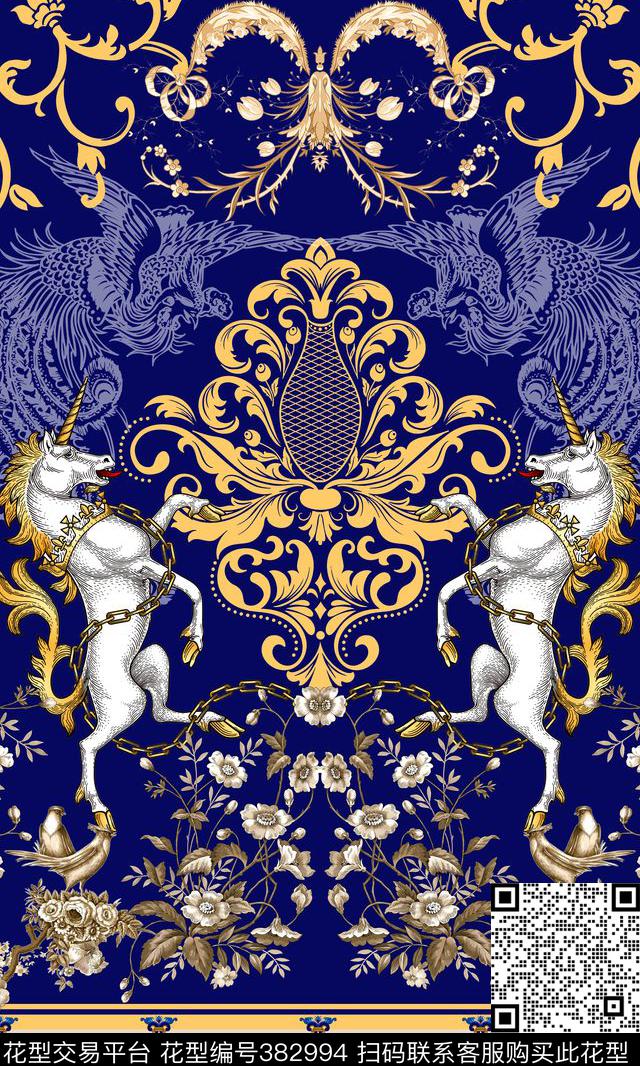 独角兽宫廷风格欧式花卉花纹数码印花华亿平台下载（图片编号: 382994） - 瓦栏（Walan）