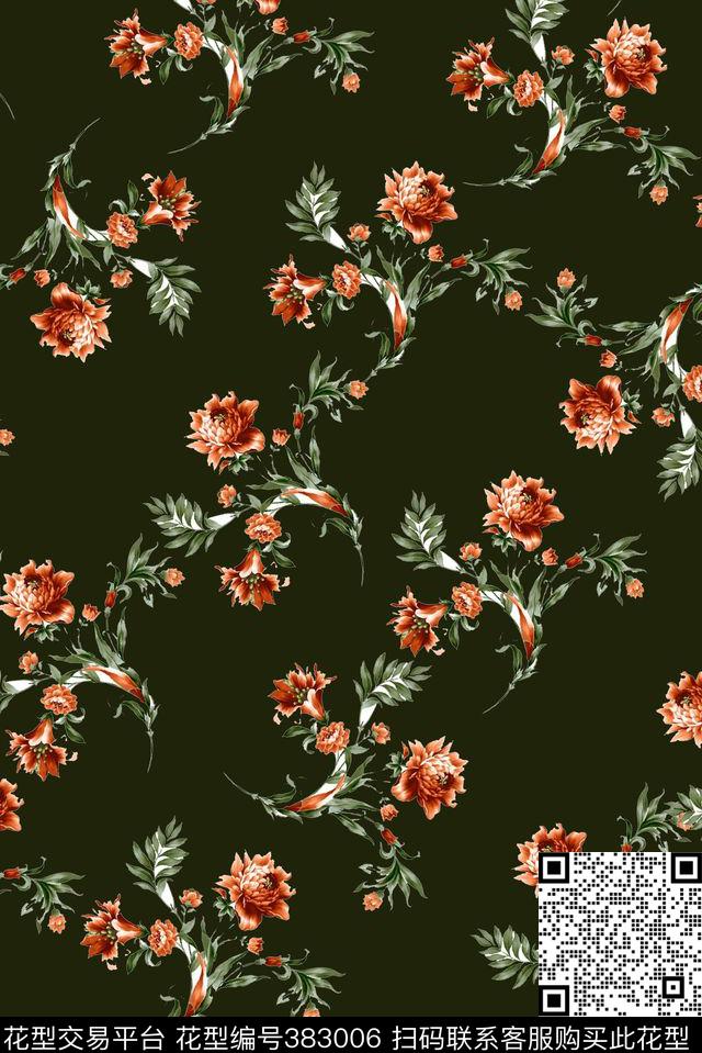 手绘杜鹃传统印花华亿平台下载（图片编号: 383006） - 瓦栏（Walan）