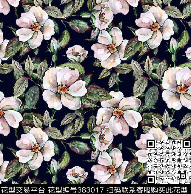 花卉手绘花卉数码印花华亿平台下载（图片编号: 383017） - 瓦栏（Walan）