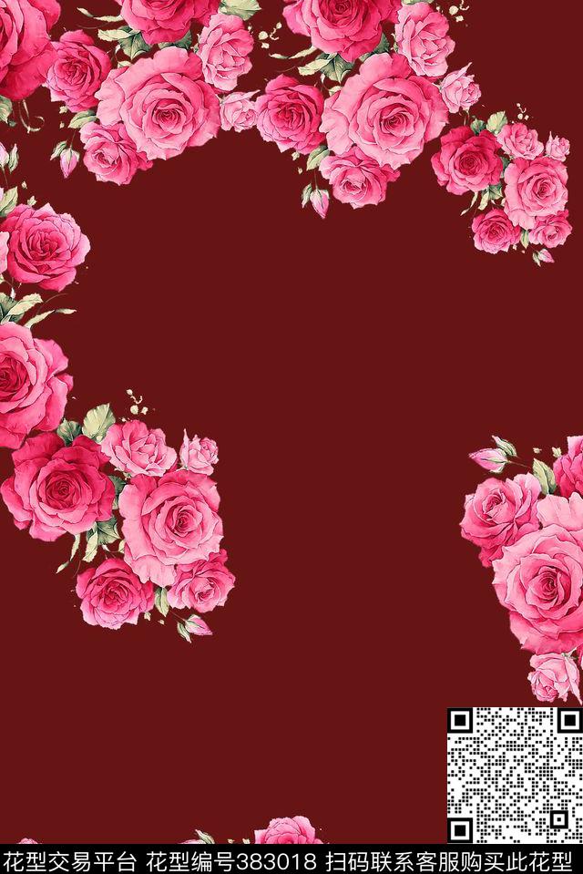 齐花开放牡丹数码印花华亿平台下载（图片编号: 383018） - 瓦栏（Walan）