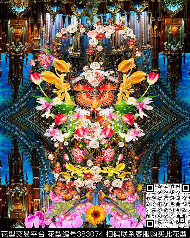 花卉女装蝴蝶数码印花华亿平台下载（图片编号: 383074） - 瓦栏（Walan）