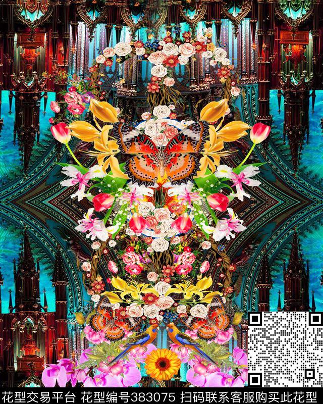 花卉女装蝴蝶数码印花华亿平台下载（图片编号: 383075） - 瓦栏（Walan）