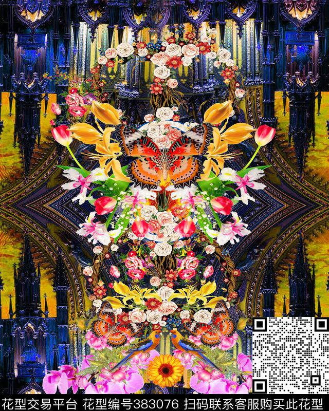 花卉女装蝴蝶数码印花华亿平台下载（图片编号: 383076） - 瓦栏（Walan）