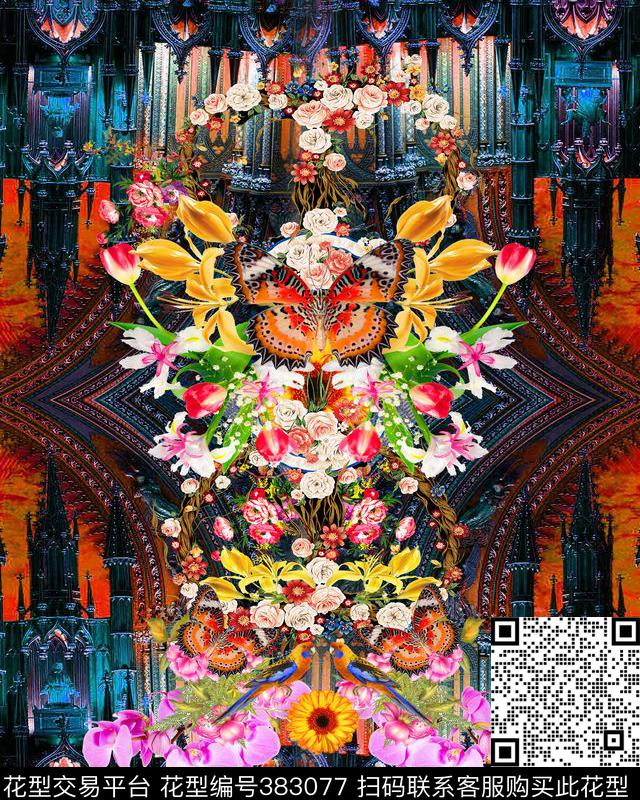 花卉女装蝴蝶数码印花华亿平台下载（图片编号: 383077） - 瓦栏（Walan）