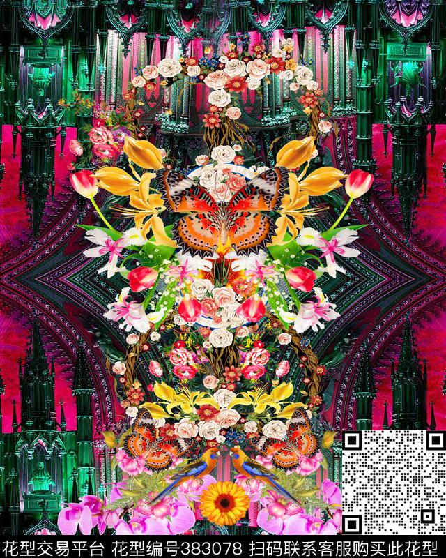 花卉女装蝴蝶数码印花华亿平台下载（图片编号: 383078） - 瓦栏（Walan）