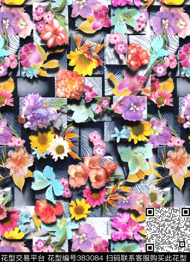 几何立体花卉未来感数码印花华亿平台下载（图片编号: 383084） - 瓦栏（Walan）