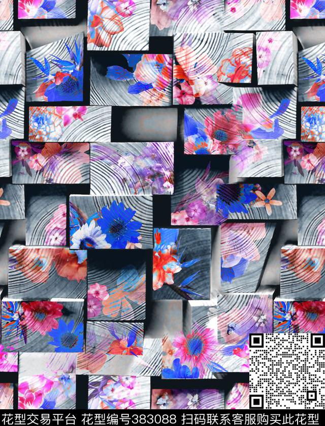 几何立体花卉未来感数码印花华亿平台下载（图片编号: 383088） - 瓦栏（Walan）