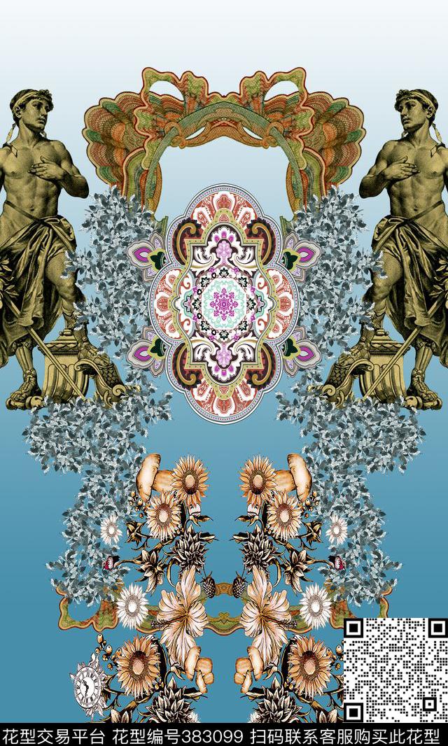 复古欧式人物小碎花复古纹样数码印花华亿平台下载（图片编号: 383099） - 瓦栏（Walan）