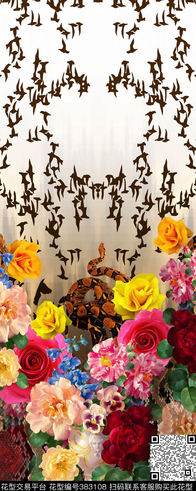 花卉动物纹女装数码印花华亿平台下载（图片编号: 383108） - 瓦栏（Walan）