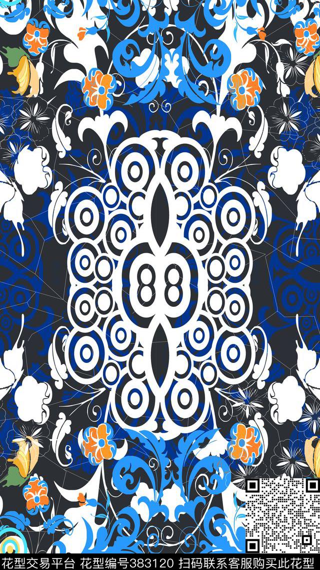 几何图案藤蔓花卉写意传统印花华亿平台下载（图片编号: 383120） - 瓦栏（Walan）