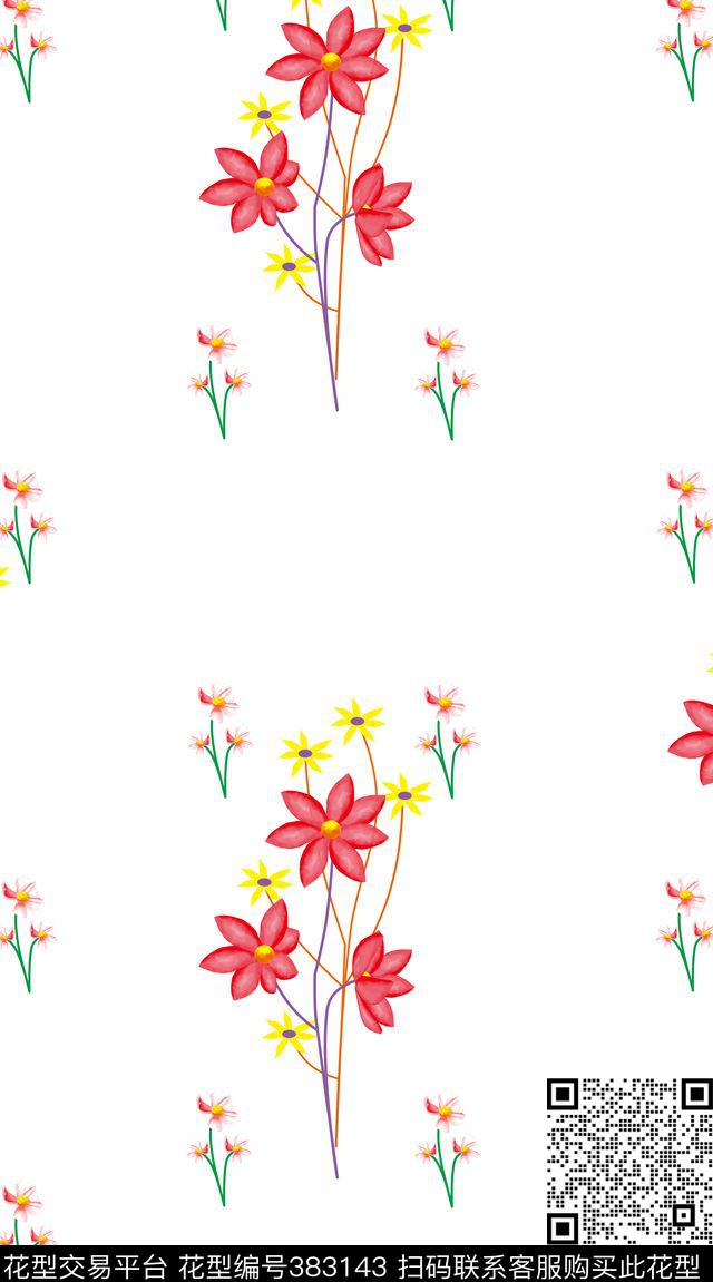 清晰手绘花数码印花华亿平台下载（图片编号: 383143） - 瓦栏（Walan）