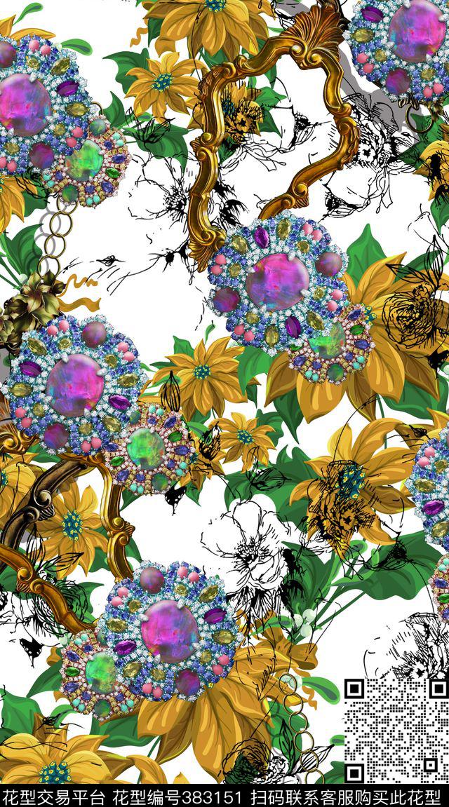 宝石服装花卉数码印花华亿平台下载（图片编号: 383151） - 瓦栏（Walan）
