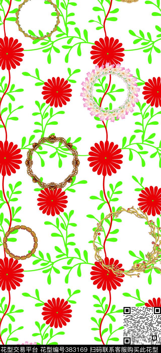 花贲手绘花个性休闲传统印花华亿平台下载（图片编号: 383169） - 瓦栏（Walan）