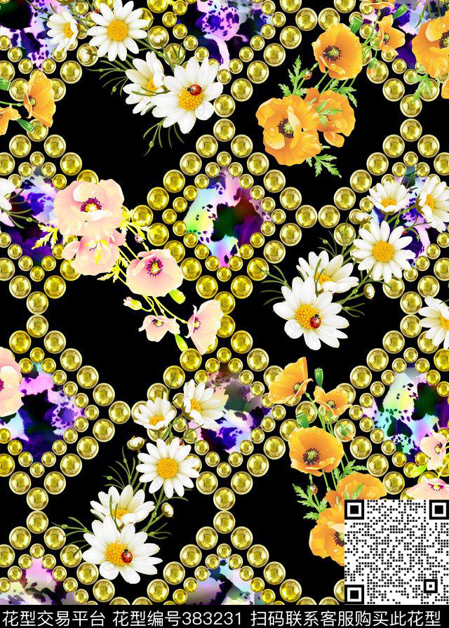 格子花卉珠宝宝石数码印花华亿平台下载（图片编号: 383231） - 瓦栏（Walan）
