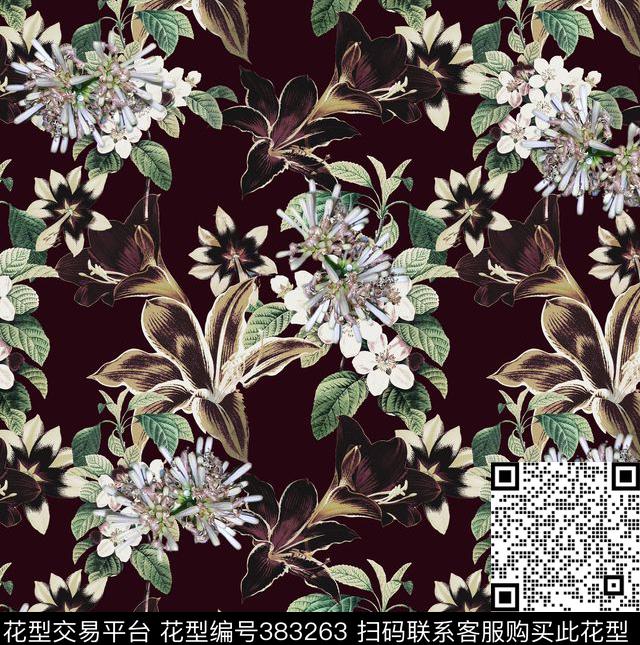 欧美大牌复古花数码印花华亿平台下载（图片编号: 383263） - 瓦栏（Walan）