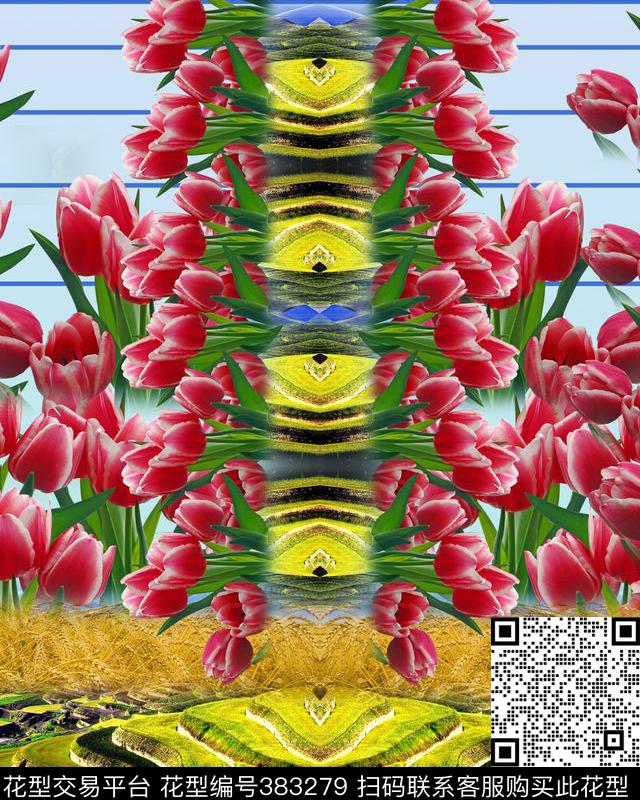 郁金香定位花花卉数码印花华亿平台下载（图片编号: 383279） - 瓦栏（Walan）