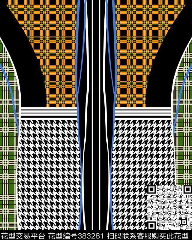 方格千鸟格定位花数码印花华亿平台下载（图片编号: 383281） - 瓦栏（Walan）
