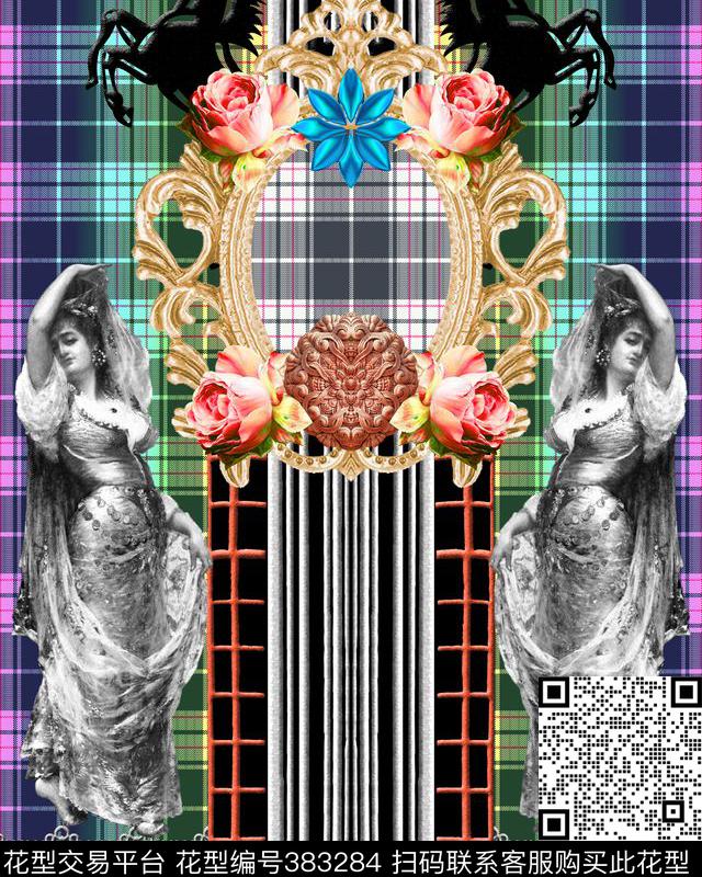 方格快时尚定位花数码印花华亿平台下载（图片编号: 383284） - 瓦栏（Walan）