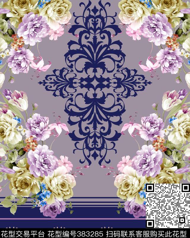 定位花花卉装饰纹样数码印花华亿平台下载（图片编号: 383285） - 瓦栏（Walan）