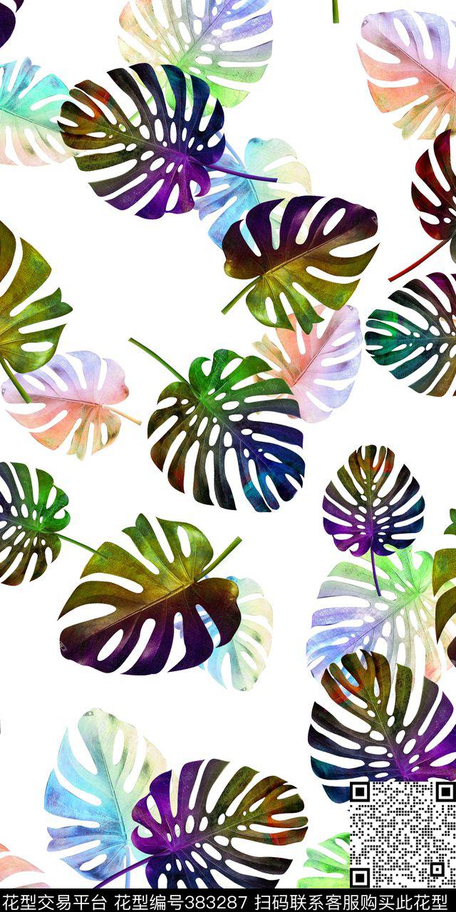 绚丽大气棕榈叶四分色（或加专色）数码印花华亿平台下载（图片编号: 383287） - 瓦栏（Walan）