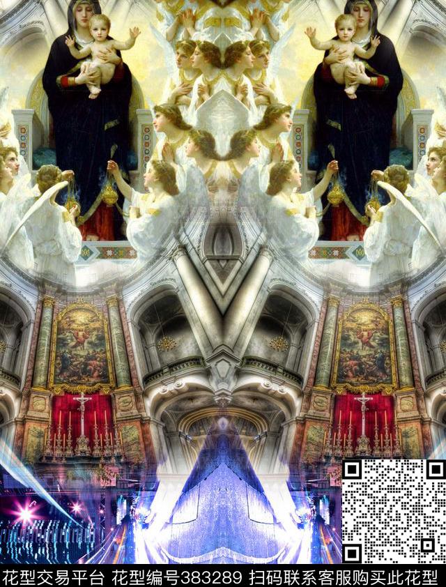 复古建筑夜景民族数码印花华亿平台下载（图片编号: 383289） - 瓦栏（Walan）