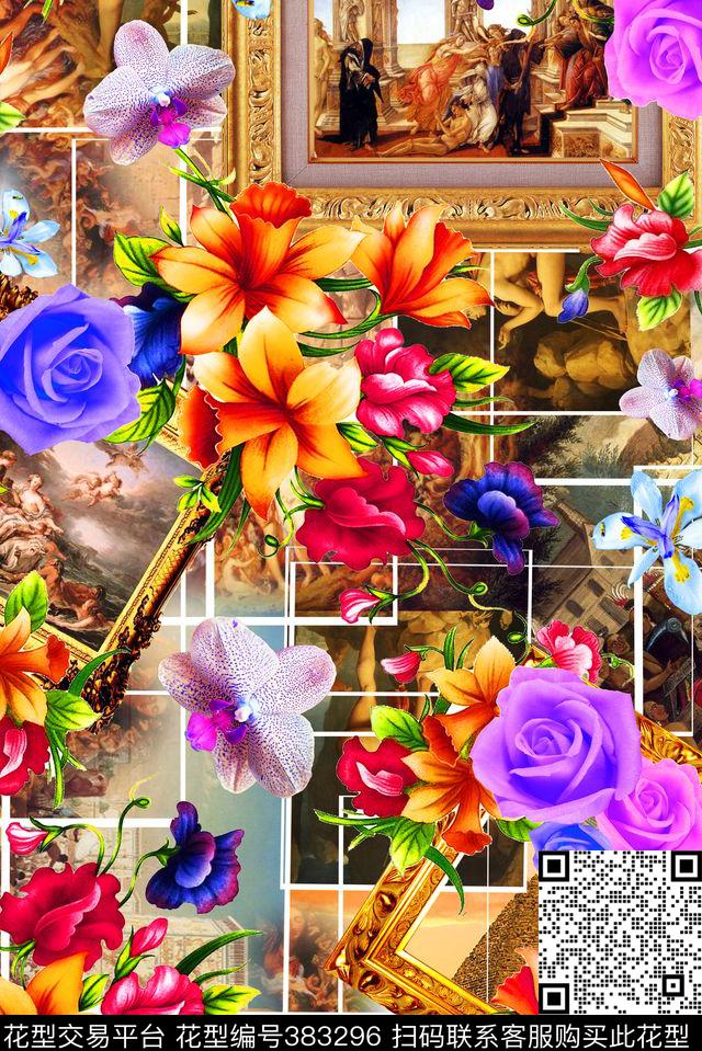 油画花卉复古数码印花华亿平台下载（图片编号: 383296） - 瓦栏（Walan）