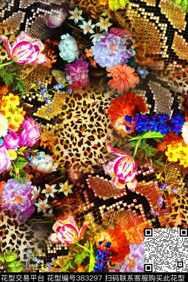 油画花卉动物纹数码印花华亿平台下载（图片编号: 383297） - 瓦栏（Walan）