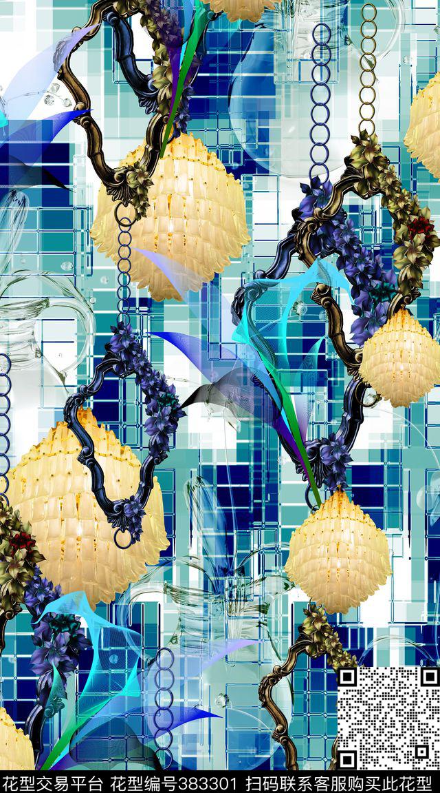 抽象机理花卉数码印花华亿平台下载（图片编号: 383301） - 瓦栏（Walan）
